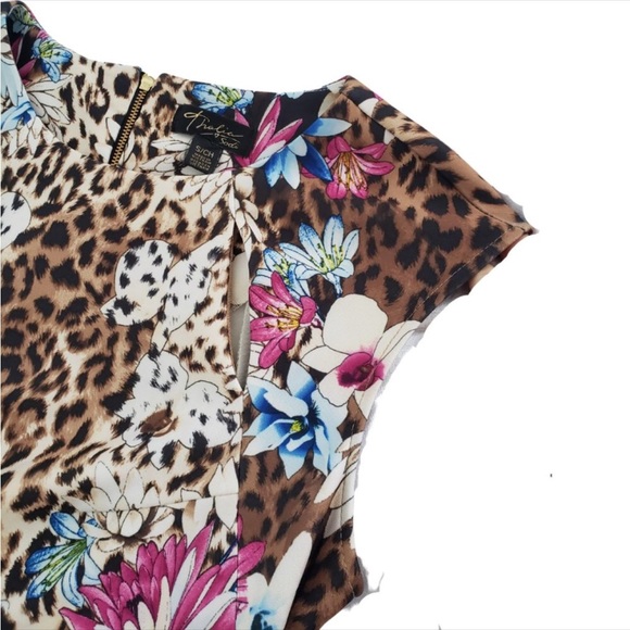 Thalia Sodi Brown Leopard Floral Print Scuba Midi Sheath Dress - Picture 6 of 14